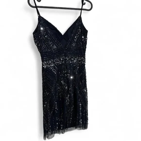 MARINA Black Sequin Mini Dress – Size 2 | Gatsby Glam | Like NEW - Picture 5 of 8